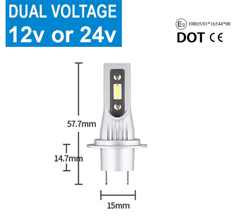 2 x H7 LED Headlight Bulbs - 4000LM