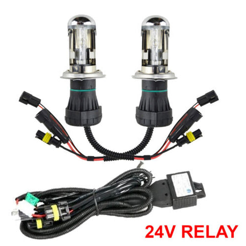 55w H4 6000k HID Replacement Bulbs + 24v Harness