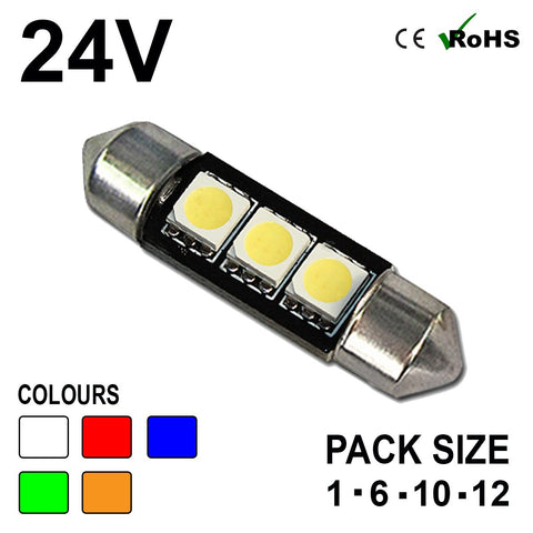 24v 39mm Festoon 242 3 SMD LED Bulb