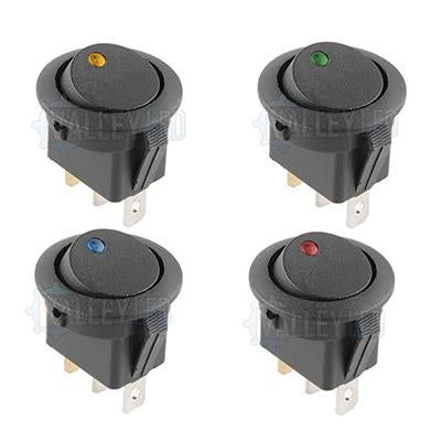 On/Off 20mm Black LED Round Rocker Switch SPST