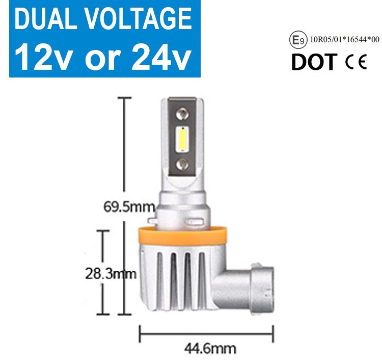 2 x H11 LED Headlight Bulbs - 4000LM