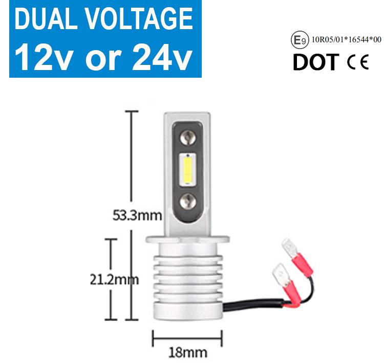 2 x H3 LED Headlight Bulbs - 4000LM