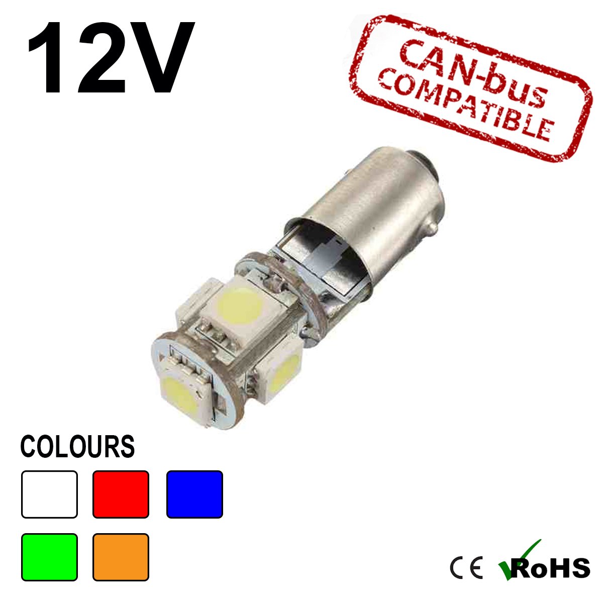 12v BA9s 233 T4W 5 SMD LED Bulb (canbus)