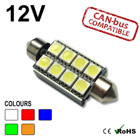12v 42mm Festoon 8 SMD LED Bulb (canbus)